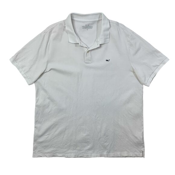 Vineyard Vines Polo Shirt Men L Large White Stretch Pique Side Vent Hem Collared - Picture 1 of 12